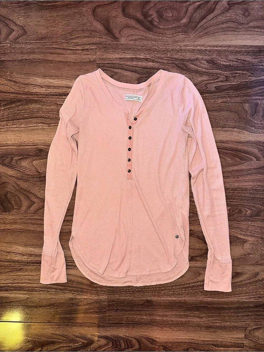 Abercrombie and Fitch Ribbed Henley Long Sleeve in Pink